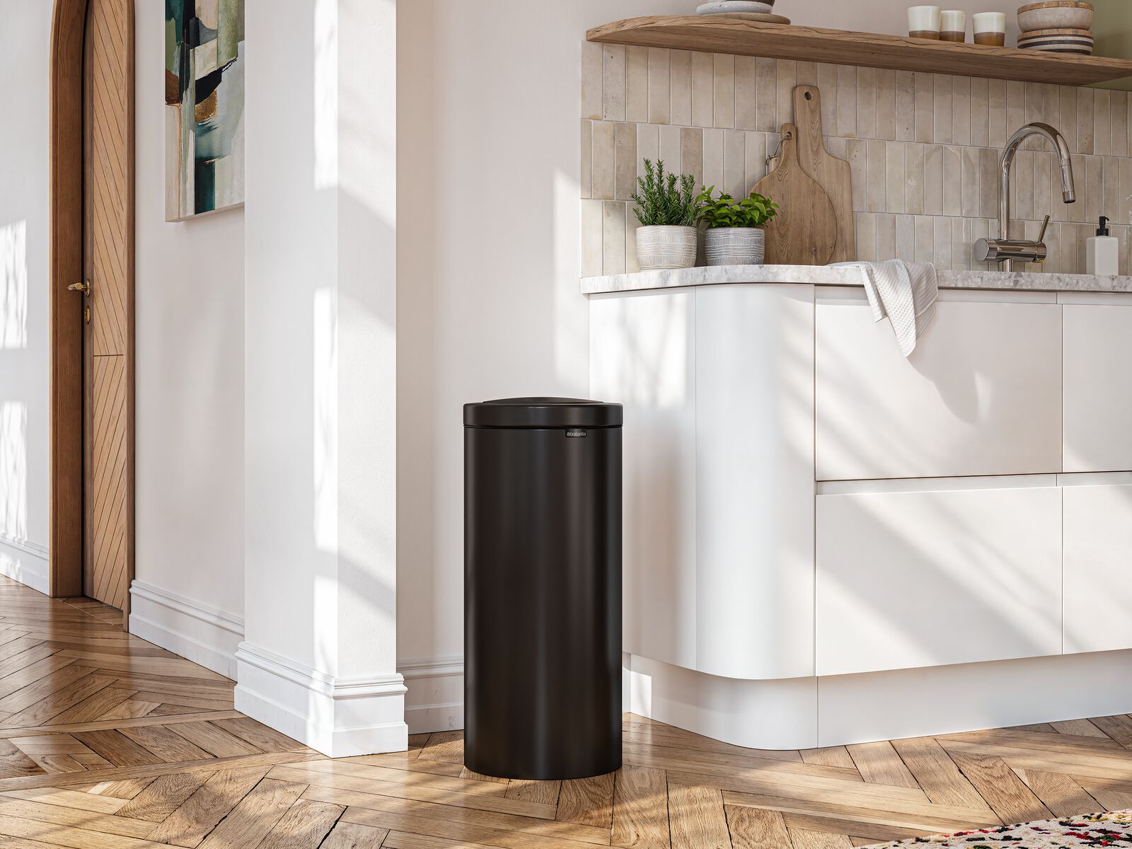 Brabantia Touch Bin Flat Top prullenbak 30L Matt Black -  zwart Brabantia - 20500187 - HEMA